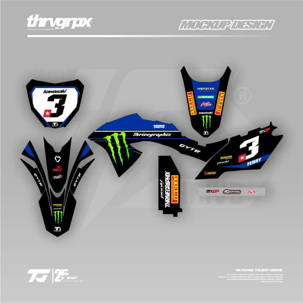 Decal Sticker KLX 150 BF Decal Striping KLX 150 Hitam Biru FullBody