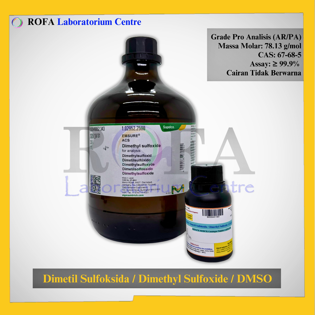 DMSO / Dimetil Sulfoksida / Dimethyl Sulfoxide / (CH3)3SO 99.9% Pro Analisis Eceran 10 - 100 mL