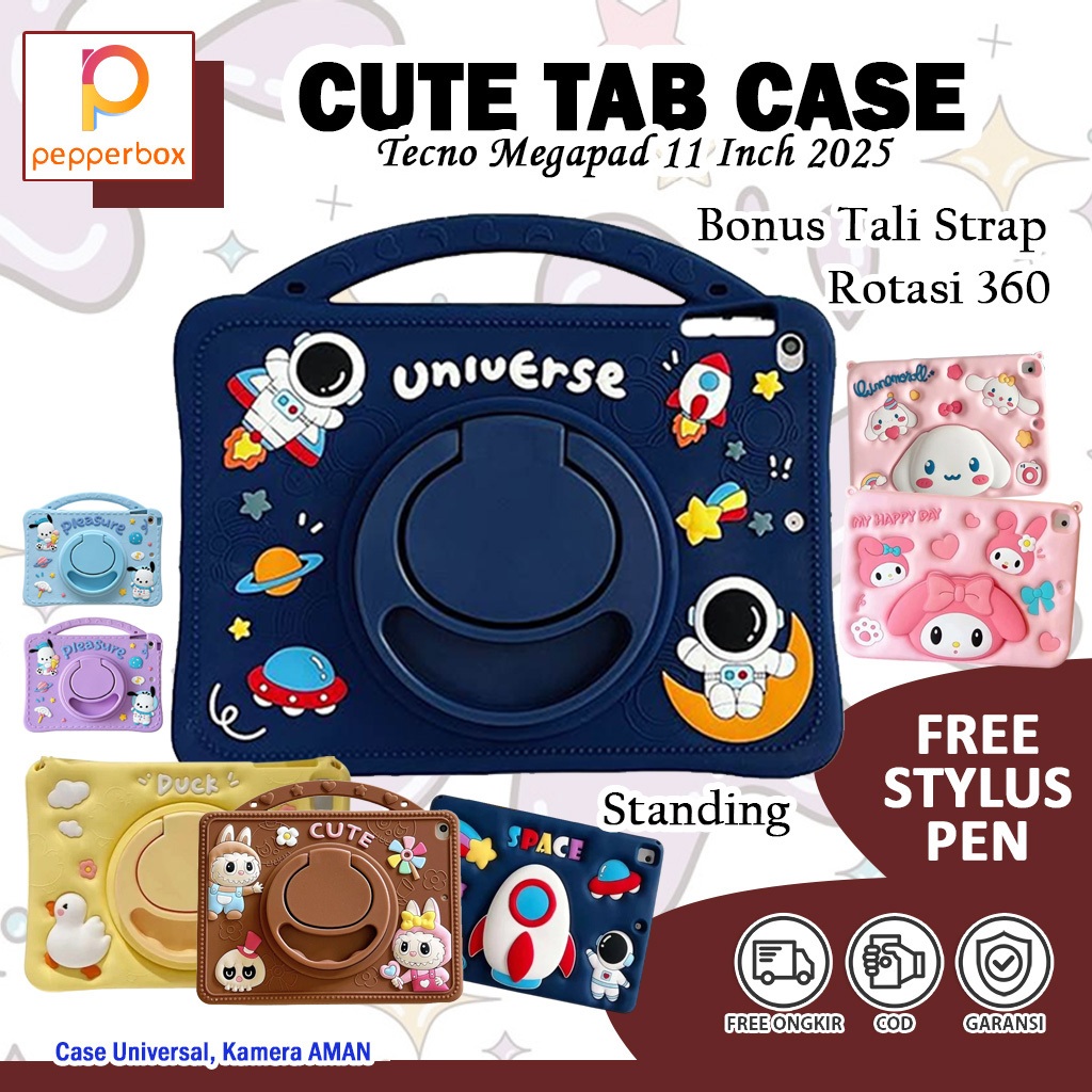 Case Silicon Tecno Megapad 11 Inch 2025 Slot Pen Bonus Stylus Pen Tali Softcase Kartun Universal
