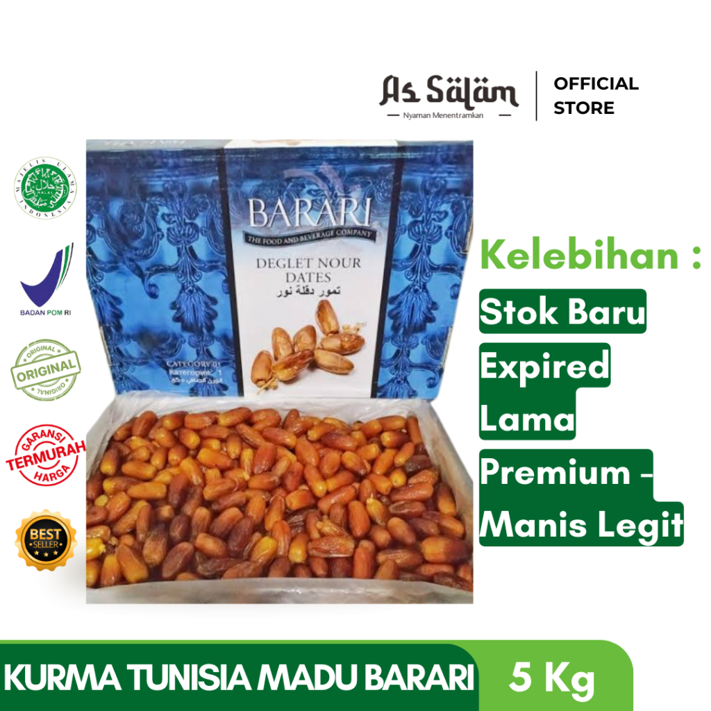 

Kurma Tunisia Madu Barari Deglet Nour Super Manis Legit Termurah - 5 Kg