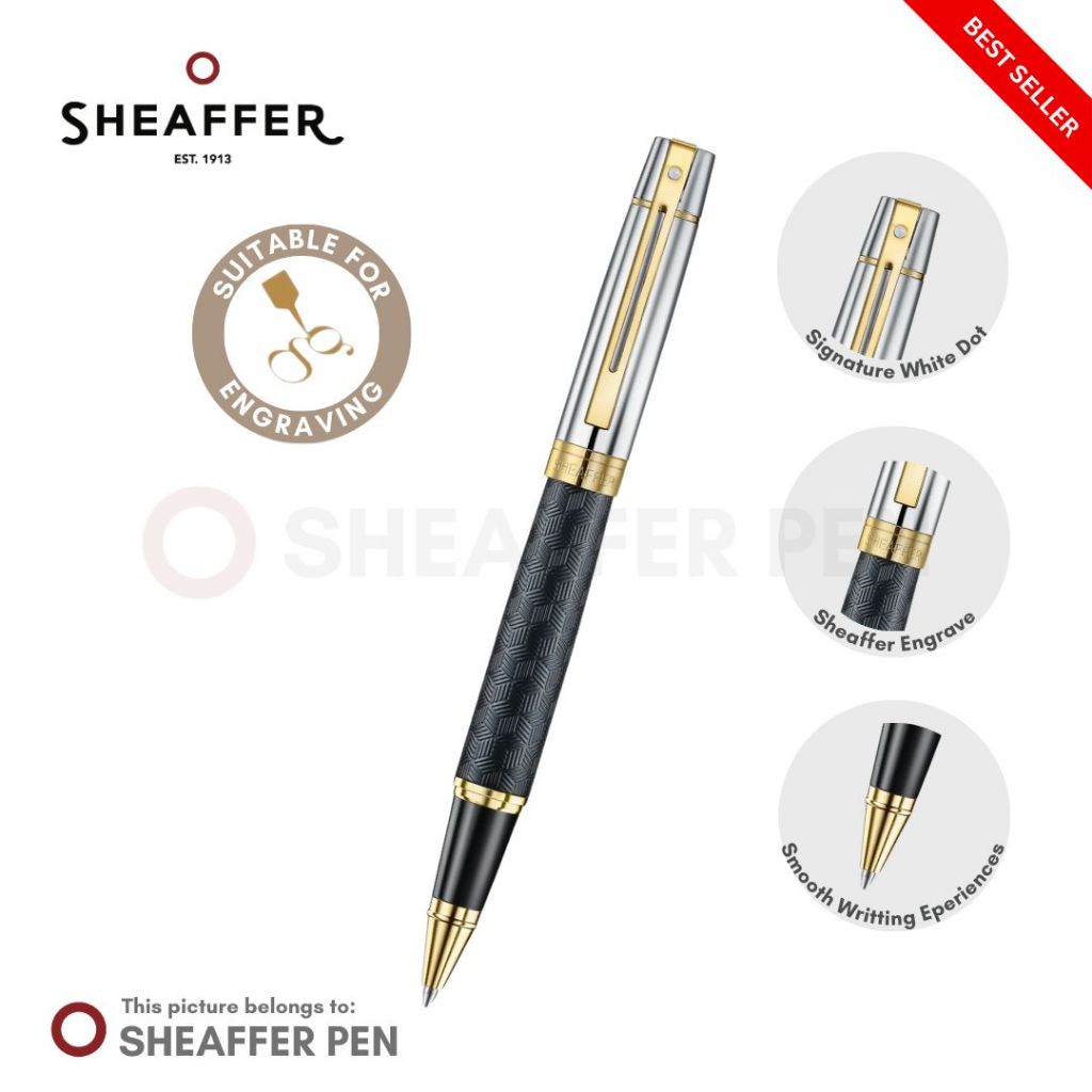 

Sheaffer 300 Engraved Black with Chrome Cap and Gold Trims Rollerball Pen