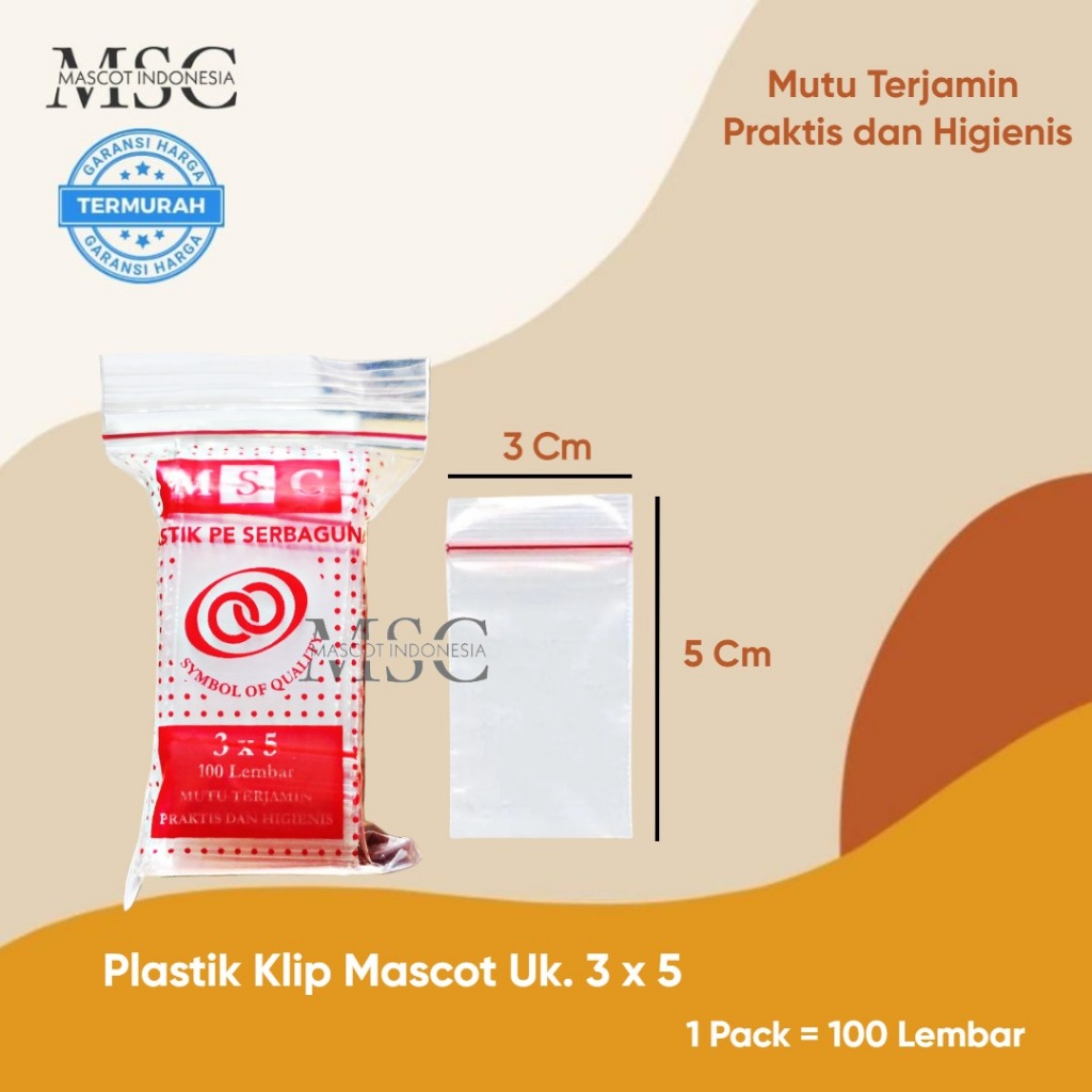 Plastik Klip MASCOT Uk. 3 X 5 | Klip Plastik Bening Uk. 3 X 5