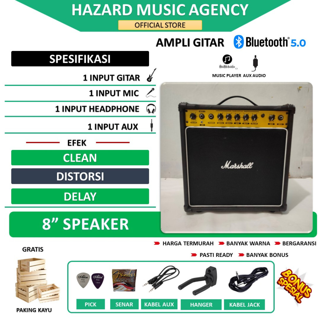 Ampli gitar & bass 8 Inch 3 input ada bluetooth bisa untuk karaoke efek distorsi delay termurah