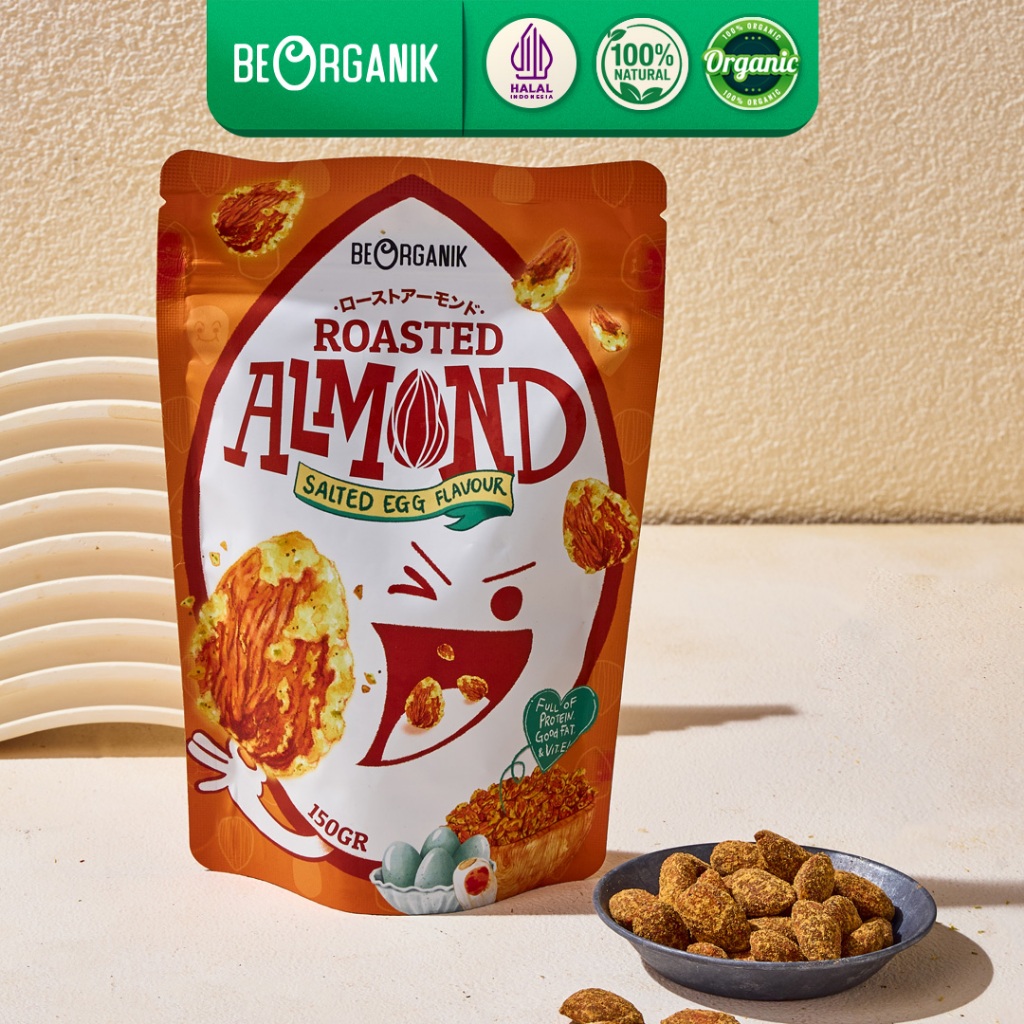 

Beorganik Roasted Almond Salted Egg Yolk Coating - Almond Panggang Coated Cemilan Sehat