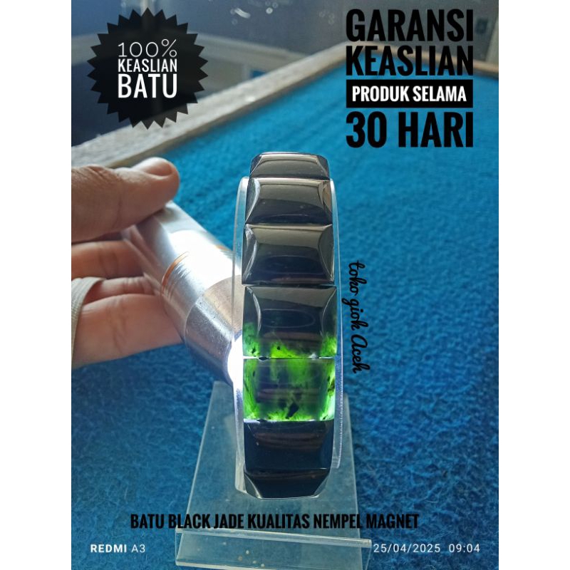 Gelang Black Jade Tembus Asli Aceh model Petak Polos