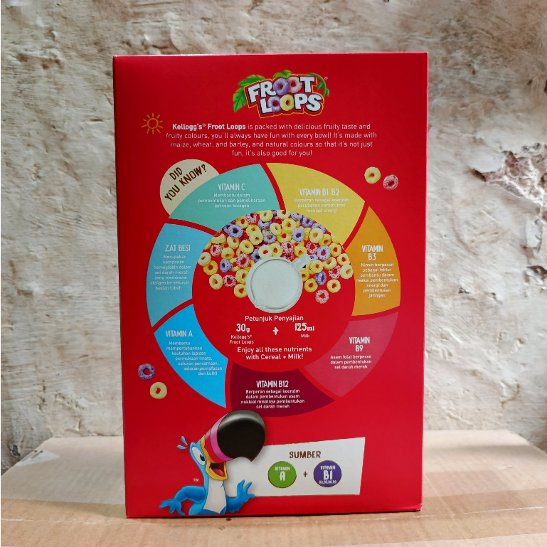 Ygshop17 [Halal] Kellogg'S Breakfast Cereal Froot Loops 300Gr (Sereal Sarapan Jagung, Gandum, Barli)