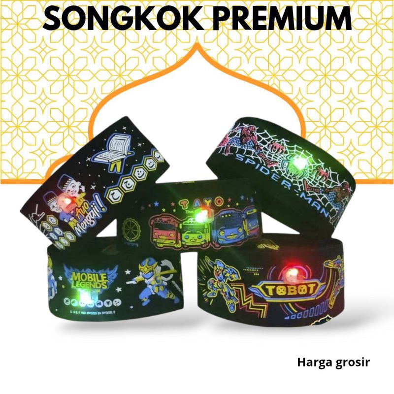 SONGKOK KOPYAH PECI KARAKTER LAMPU LED ANAK UKURAN NO 1-5