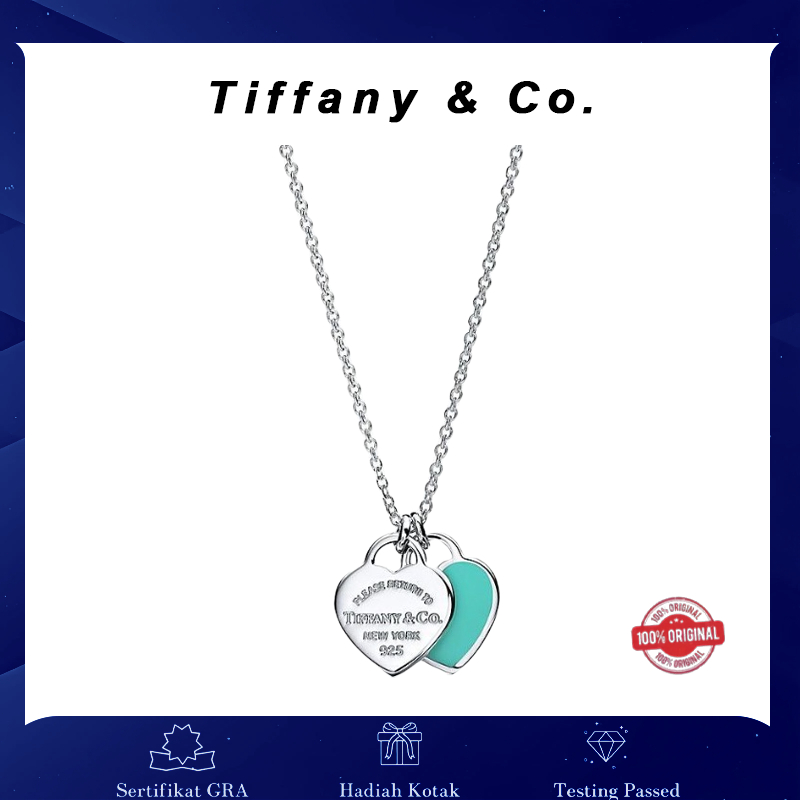 【ORIGINAL】Tiffany & Co. Return to Tiffany Double Heart Tag Necklace - 925 Sterling Silver / Kalung W