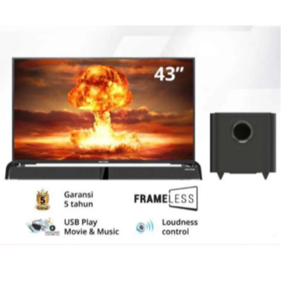 POLYTRON PLD43B8951 + SWF 0250 LED TV 43 Inch USB MOVIE SOUNDBARWOOFER  Frameless TV SOUNDBAR