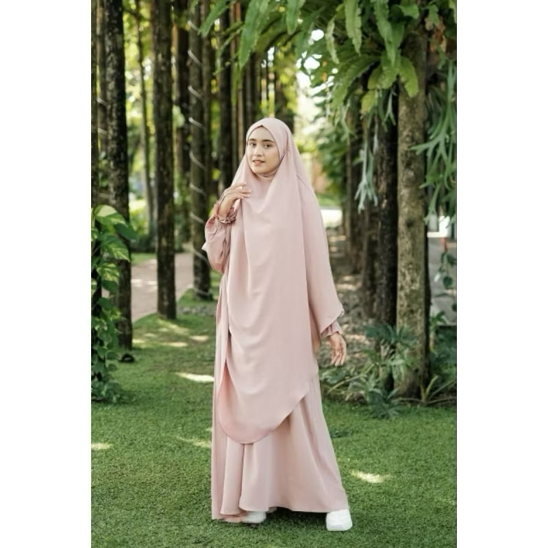 Soapnut Set Setelan Gamis Lovely zauhara Fk French Khimar cadar instan Wanita Muslimah Manset Ring c