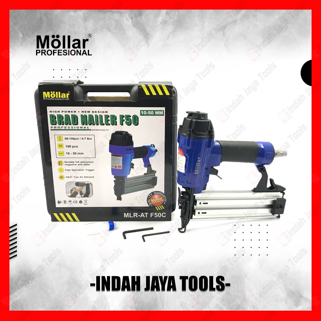 

MOLLAR Brad Nailer F50 Air Nailer - Mesin Alat Paku Tembak Angin 10-50 mm Staples Gun Stapler