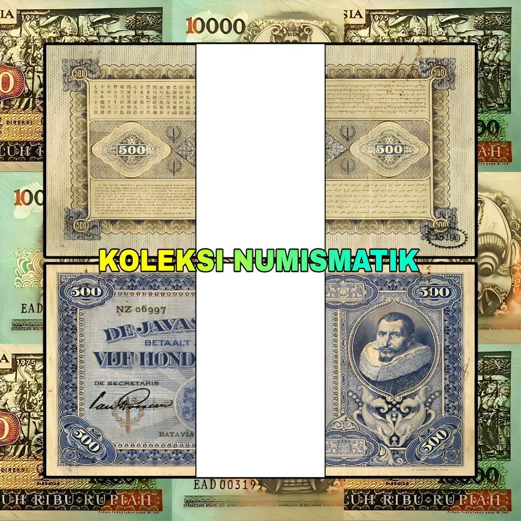1 GEPOK SOUVENIR UANG KERTAS KUNO HINDIA BELANDA 500 GULDEN JP COEN 1926