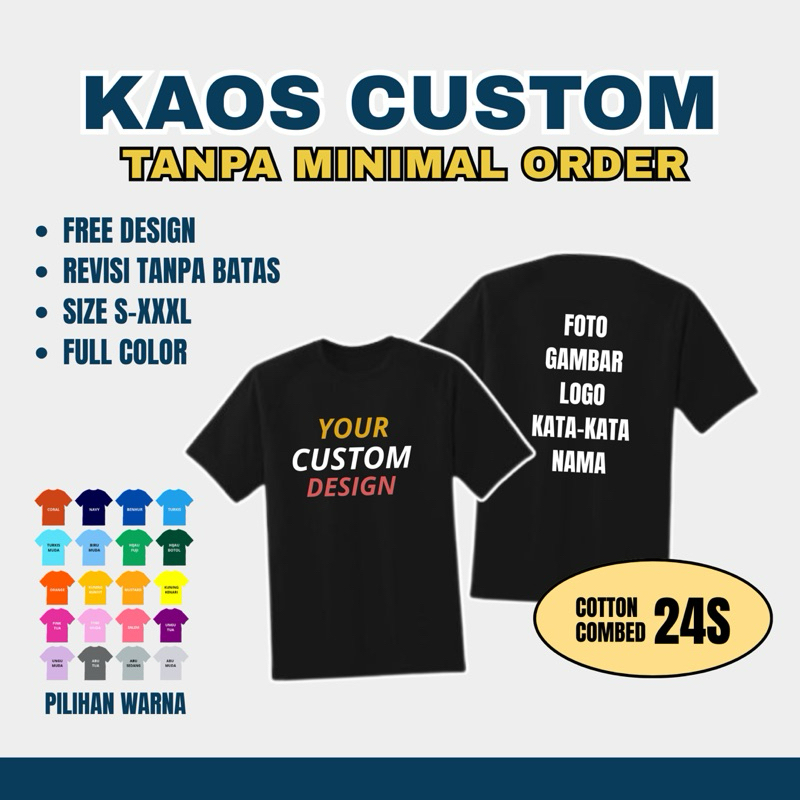 KAOS SABLON CUSTOM/KAOS CUSTOM SATUAN LUSINAN/KAOS CUSTOM GAMBAR FOTO LOGO/KAOS COUPLE KELUARGA