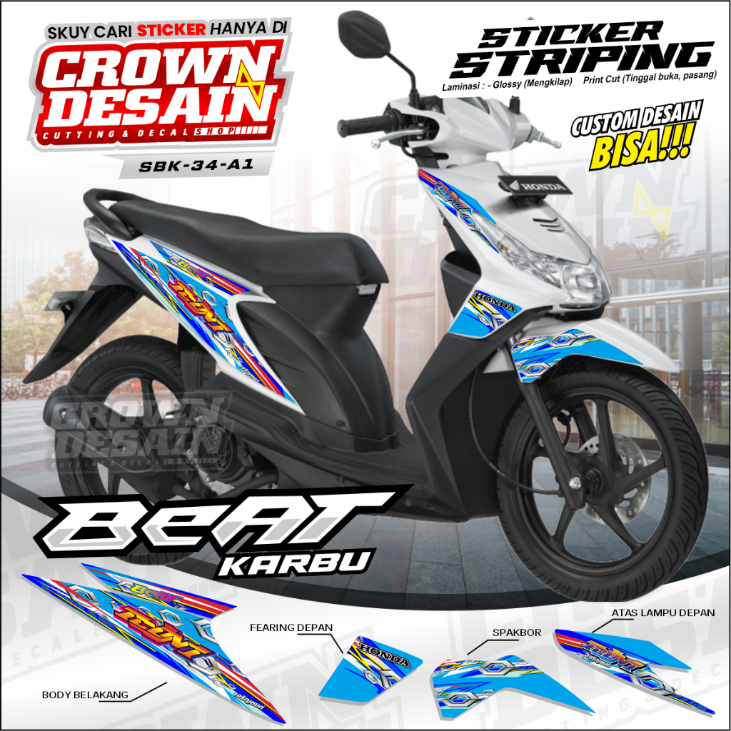 Striping Stiker Honda Beat Karbu/Stiker Variasi Beat Karbu/Custom Desain Beat Karbu