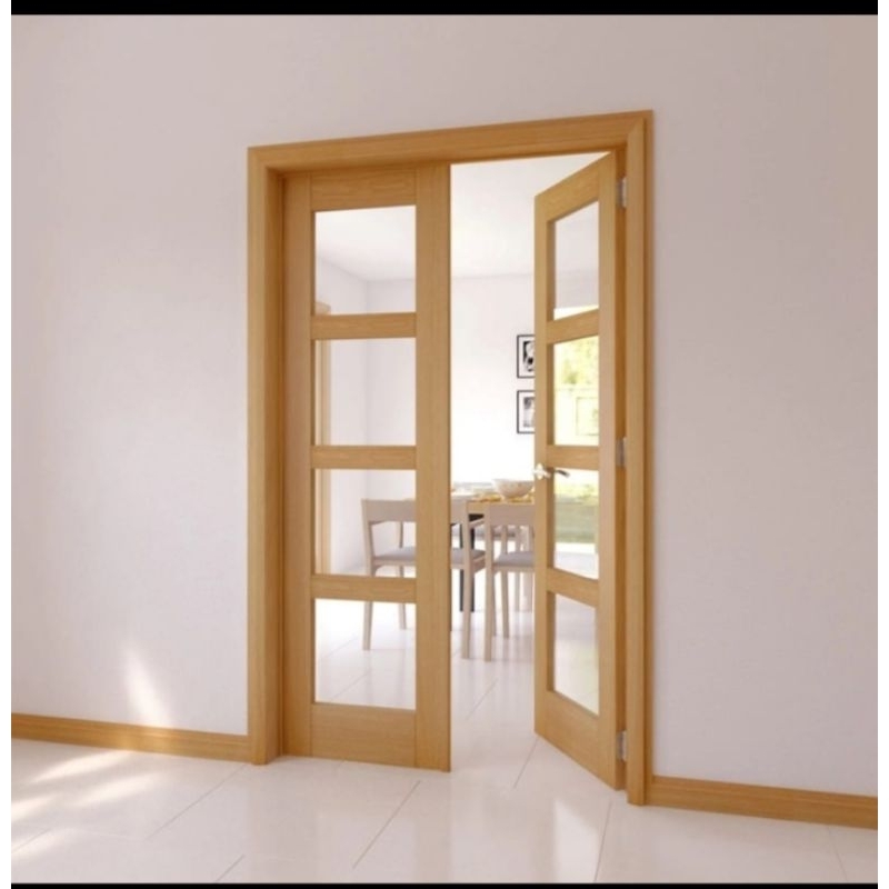 Pintu kayu jati kaca bijian