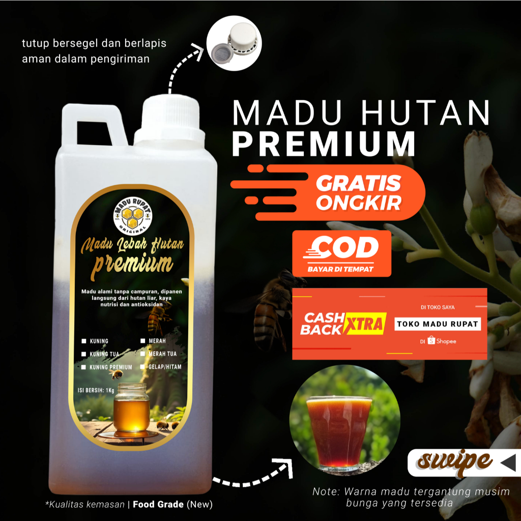 

Madu Hutan Liar 1 Kg Warna Merah Tua - 100% Original Tanpa Campuran Tanpa Olahan