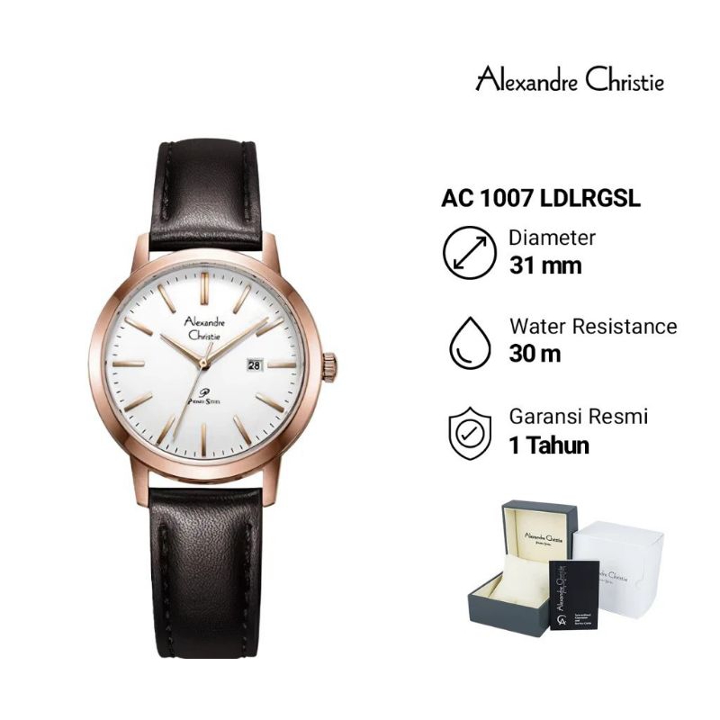 Jam Tangan Wanita Alexander Christie AC 1007  LDLRGSL Analog Leather Original Garansi Resmi