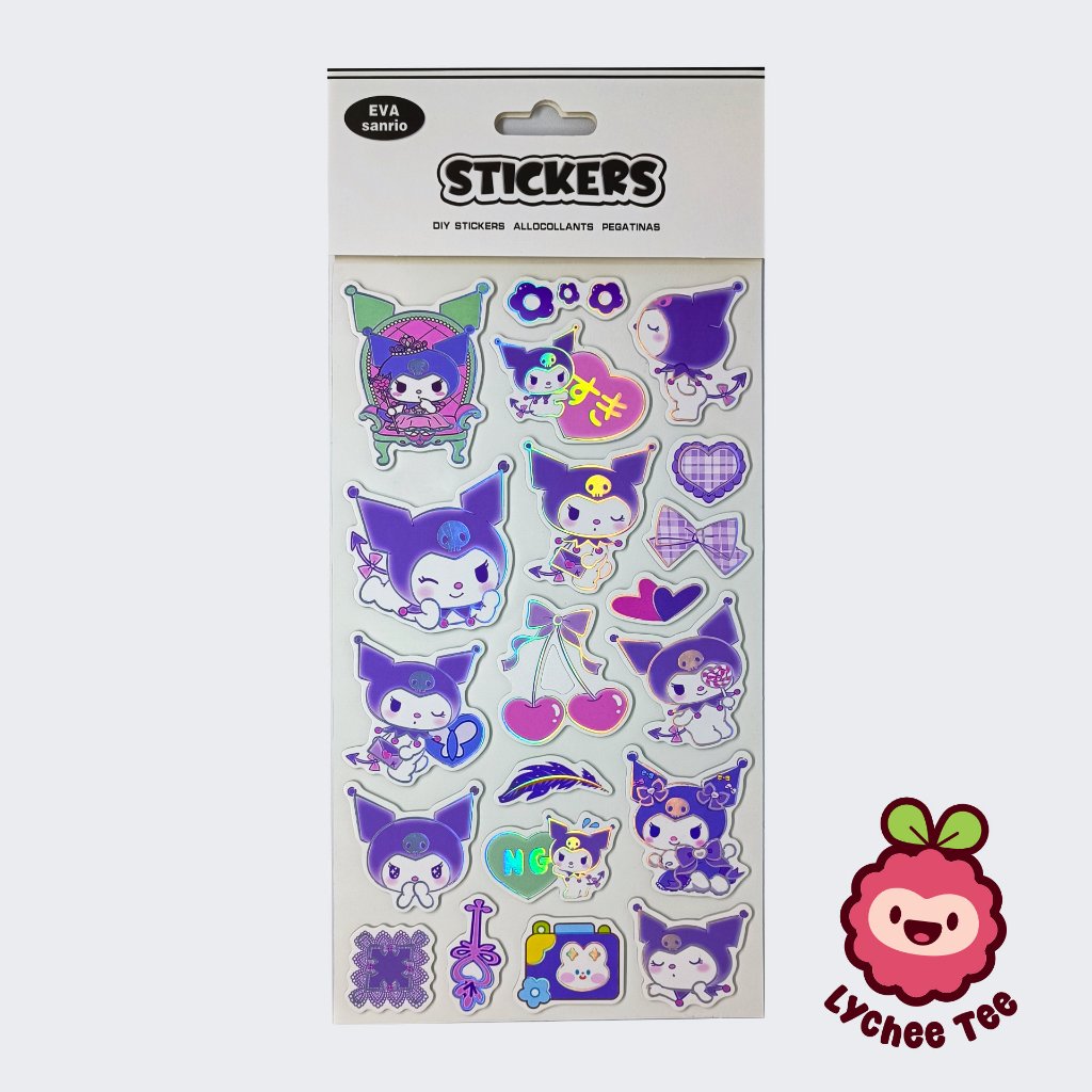 stiker sticker timbul hologram karakter sanrio kuromi melody lucu / jurnal / notebook / buku