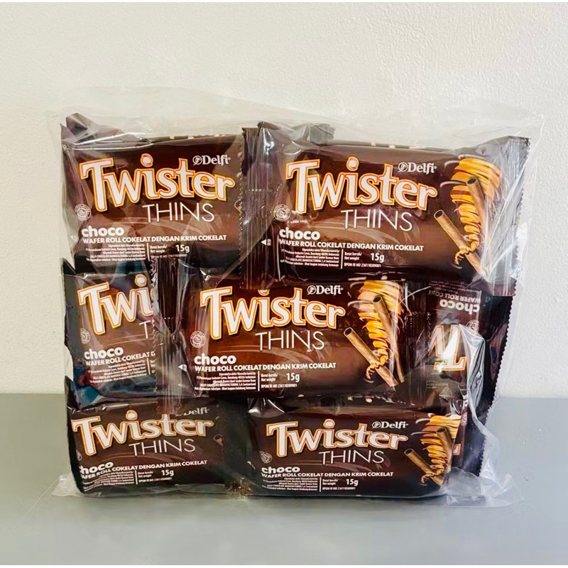 

DELFI TWISTER THINS 15 GR ( 1 BAG / 12 PC ) / BISKUIT TWISTER THINS / SNACK RASA COKELAT