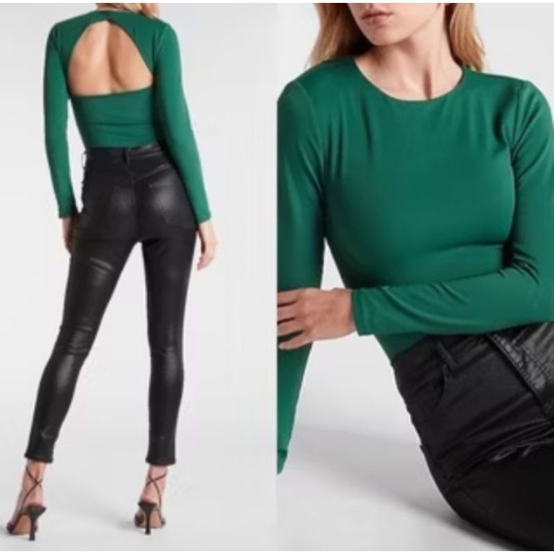 express body contour long sleeve atasan bodysuit polos branded wanita
