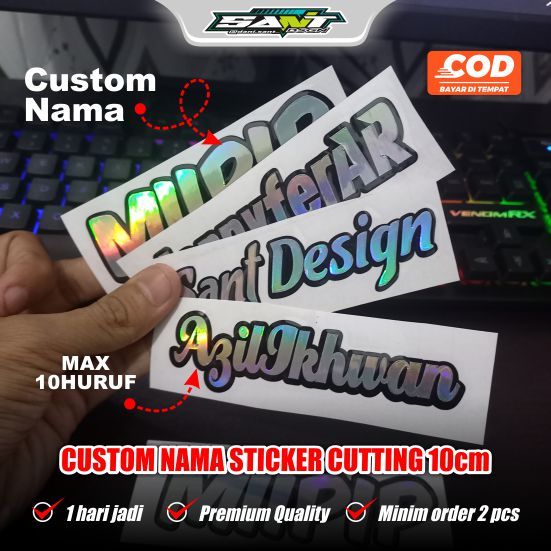 

Custom sticker nama hologram 10cm 1hari jadi