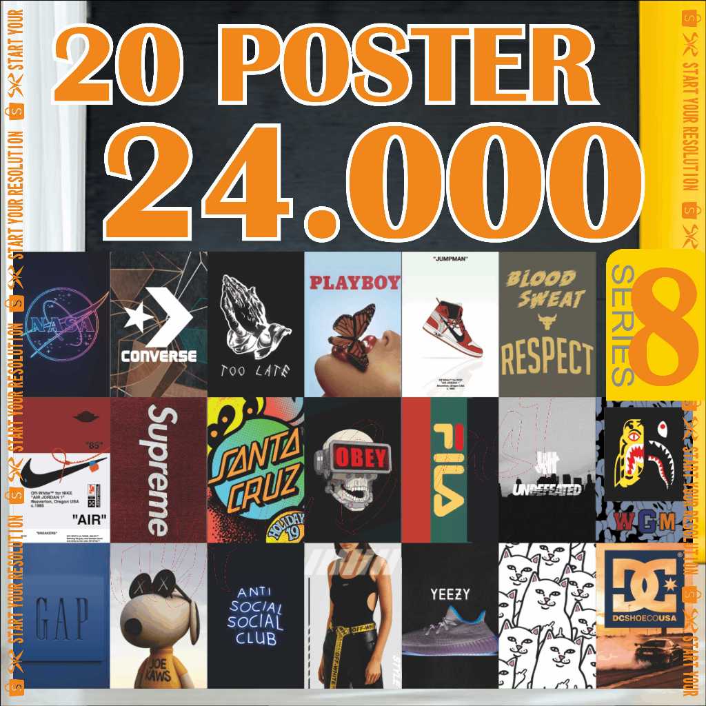 Paket Bundle Poster Dinding Hypebeast Series 8 - Poster Aesthetic Supreme / DC / Anti social social 