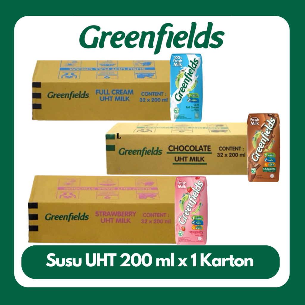 

[SUPER HEMAT 200ML] Susu Greenfields UHT Full Cream, Strawberry, Chocolate 200ml x 1 Karton (32pcs)
