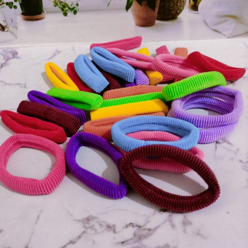 Grosir 30pcs Ikat Rambut Salur Polos