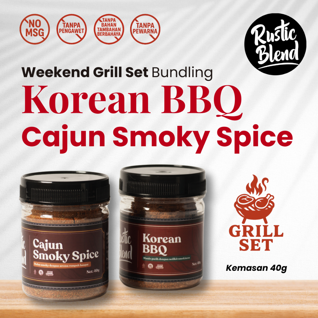 

Dry Rub Bumbu Marinasi Grill BBQ Gurih Smoky | Cajun & Korean BBQ | RUSTIC BLEND Grill Set Tanpa MSG