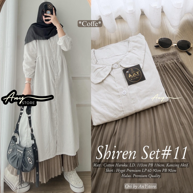NEW SHIREN 11 SET SETELAN MUSLIMAH TUNIK BUSUI ROK PLISKET ONESET SANTRI ANY