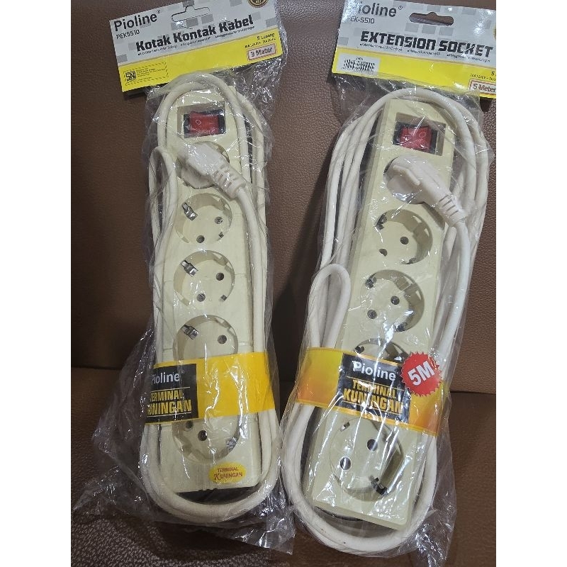 STOP KONTAK + KABEL 3 METER LUBANG 5 / STOP KONTAK LUBANG  5 + KABEL 5 METER PIOLINE