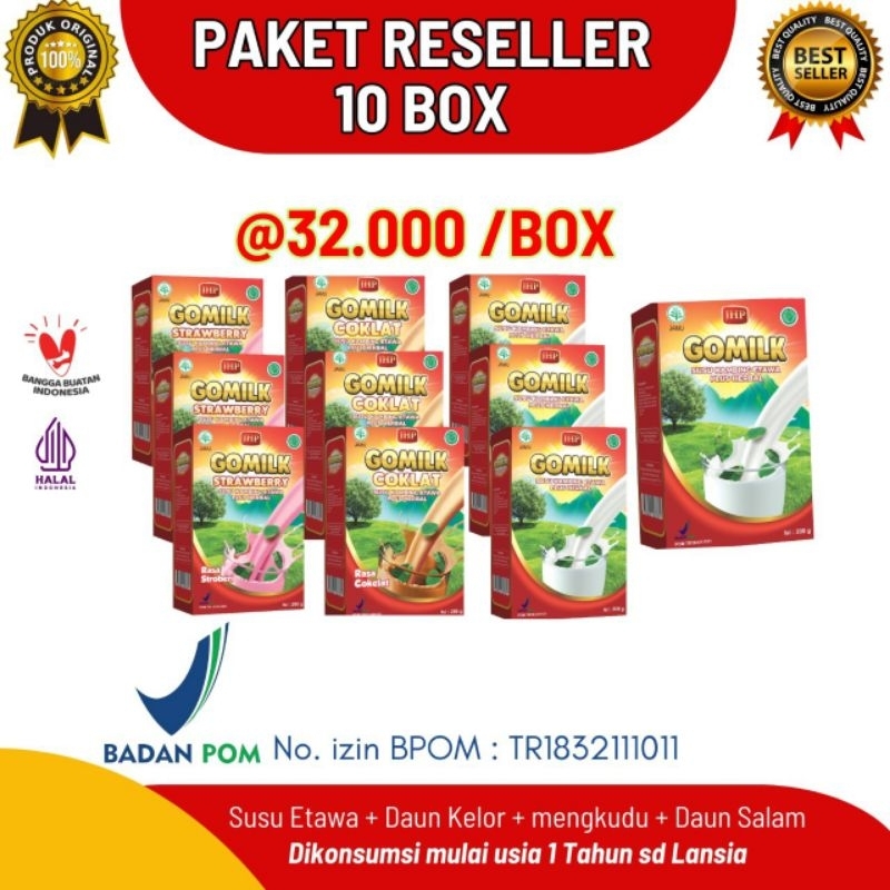 

PAKET RESELLER 10 Box GOMILK Susu Kambing Etawa Plus Herbal