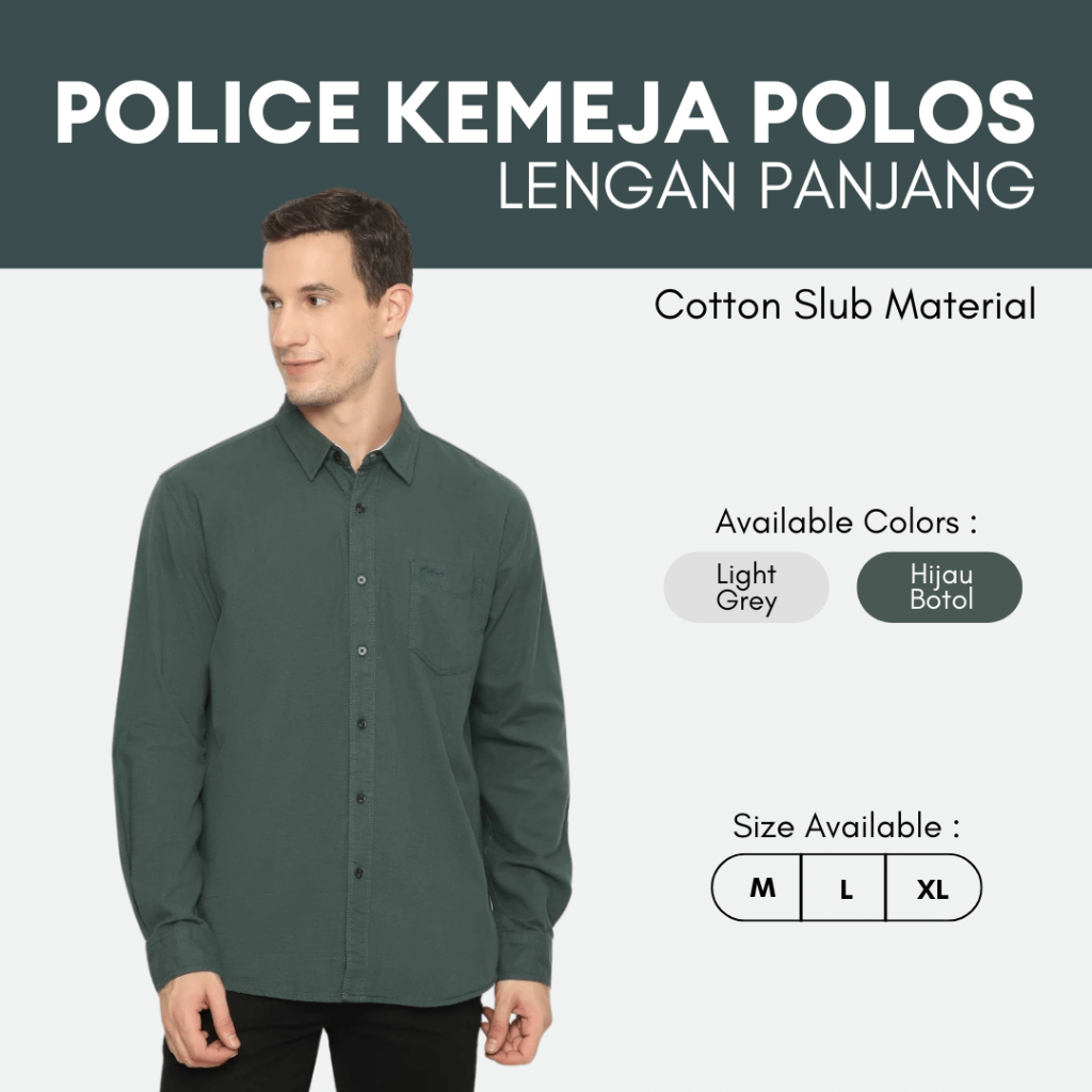 POLICE Kemeja Polos Cotton Slub Regular Fit Lengan Panjang Pria