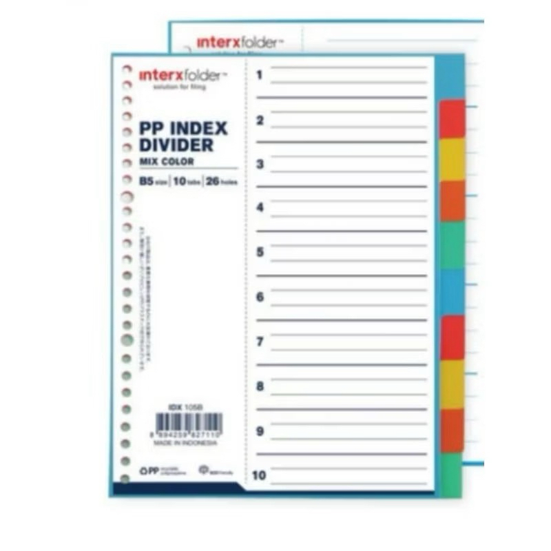 

Divider atau pembatas kertas B5 isi 10 tabs inter x folder