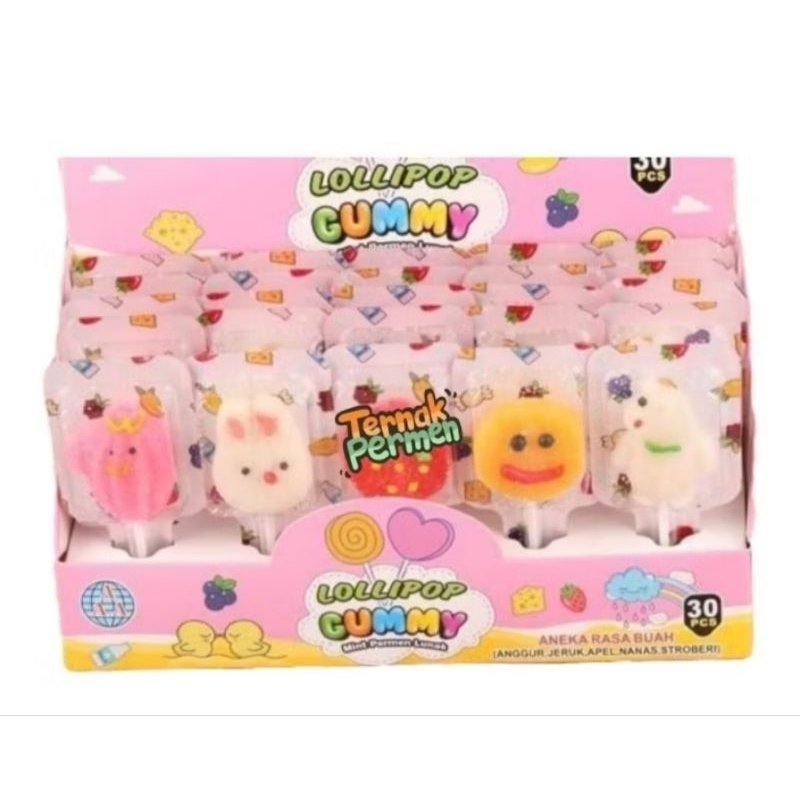 

permen gummy lolipop lunak isi 30