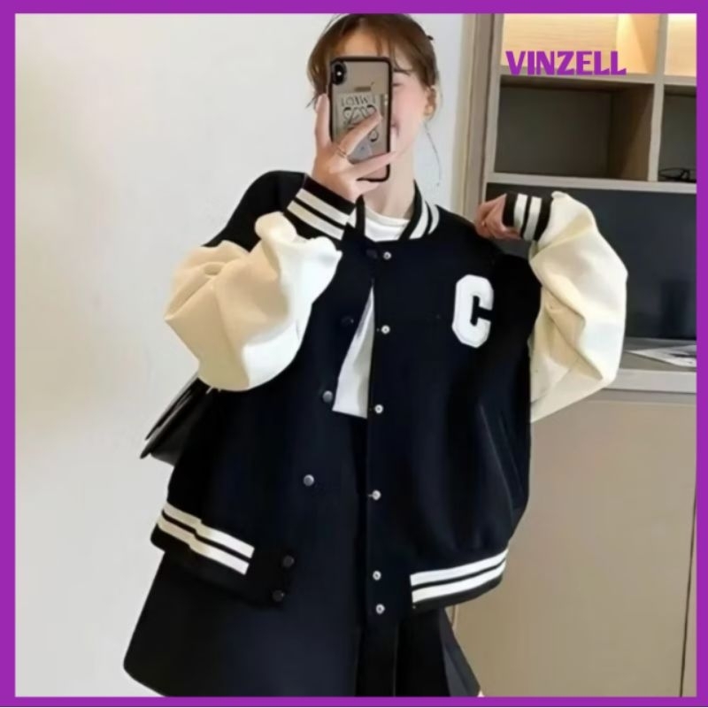 Jaket Baseball UNISEX Big Size ( S - 6XL ) C logo Inisial Huruf Nama Cute (BISA CUSTOM HURUF) D E F 