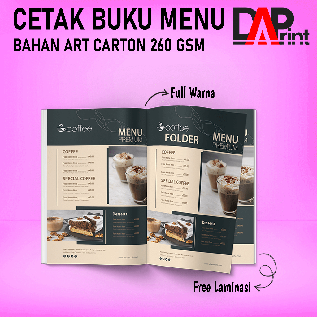 Cetak Buku Daftar Menu Makanan Minuman Cafe Custom