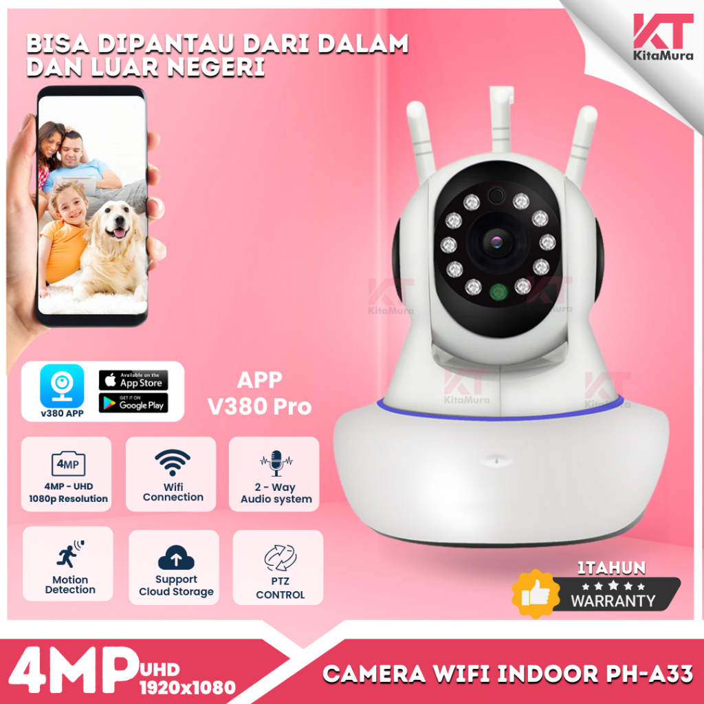 Camera CCTV WIFI V380 Kamera Pengintai CCTV Wireles Wifi 3 Antena Camera - CCTV TANPA TARIK KABEL