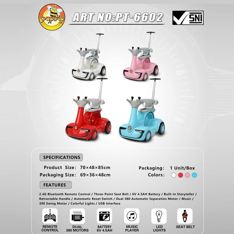 Pacific PT-6602 Rechargeable Motorcycle Mobil Aki Roda Empat