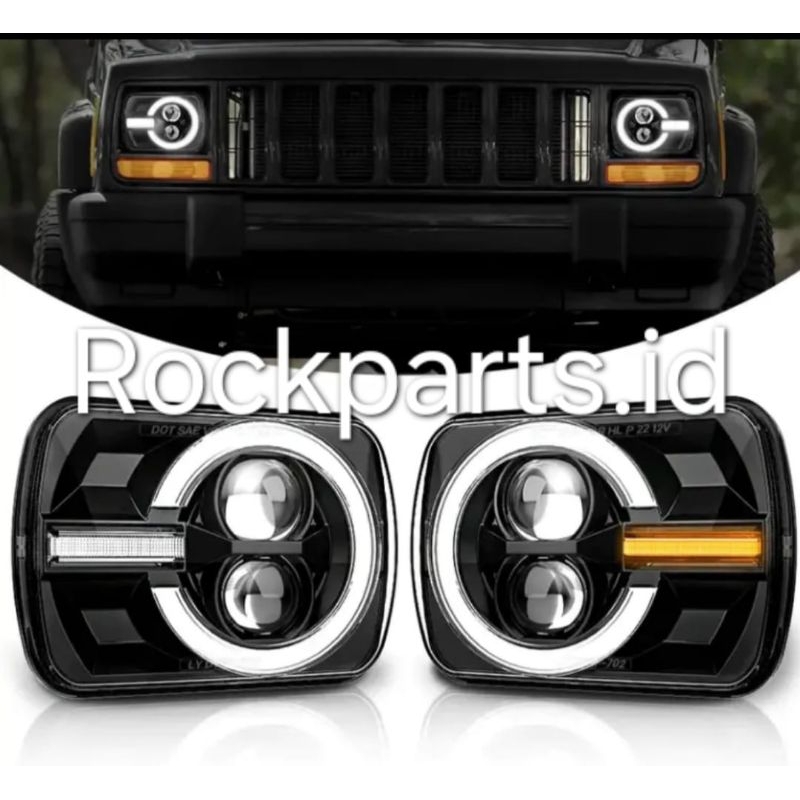 Headlamp LED Grill Kotak Model Lampu Bulat Taft GT Rocky Hiline Feroza Jeep YJ Wrangler Cherokee XJ 