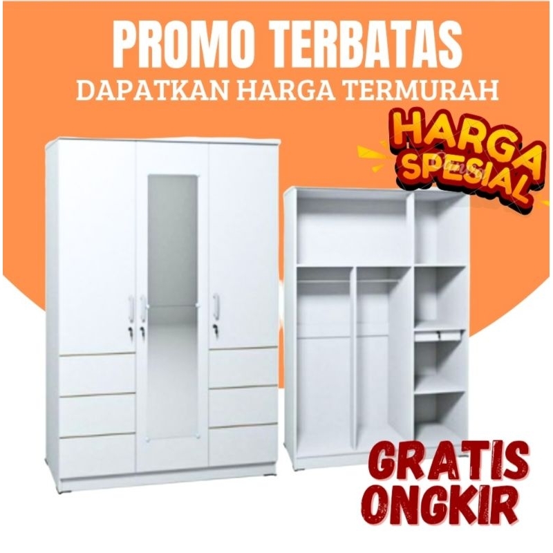 LEMARI 3 PINTU DEWASA Kaca panjang OLYMPIC Murah