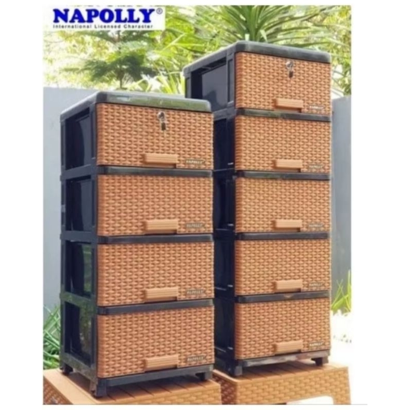 NAPOLLY lemari Laci  Napolly | Lemari Plastik karakter Rotan 4 susun Dan 5 susun | Lemari susun plas