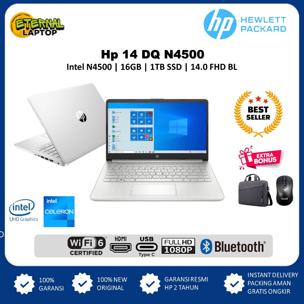 Laptop Slim HP 14S DQ Intel N4500 Ram 16GB 1TB SSD FHD Backlight Keyboard OHS 2021