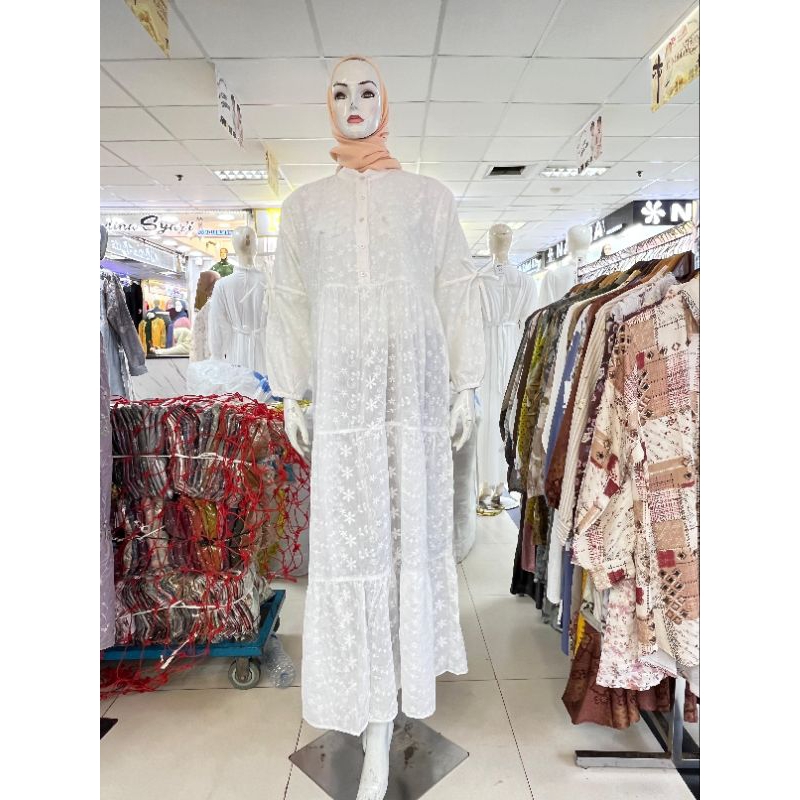 GAMIS KATUN BORDIR PREMIUM/BAJU GAMIS WANITA /KHUSUS PUTIH (COD)