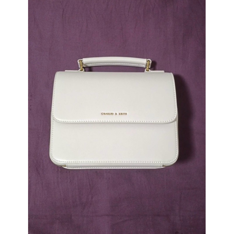 Charles & Keith Front Flap Top Handle Bag - Ivory