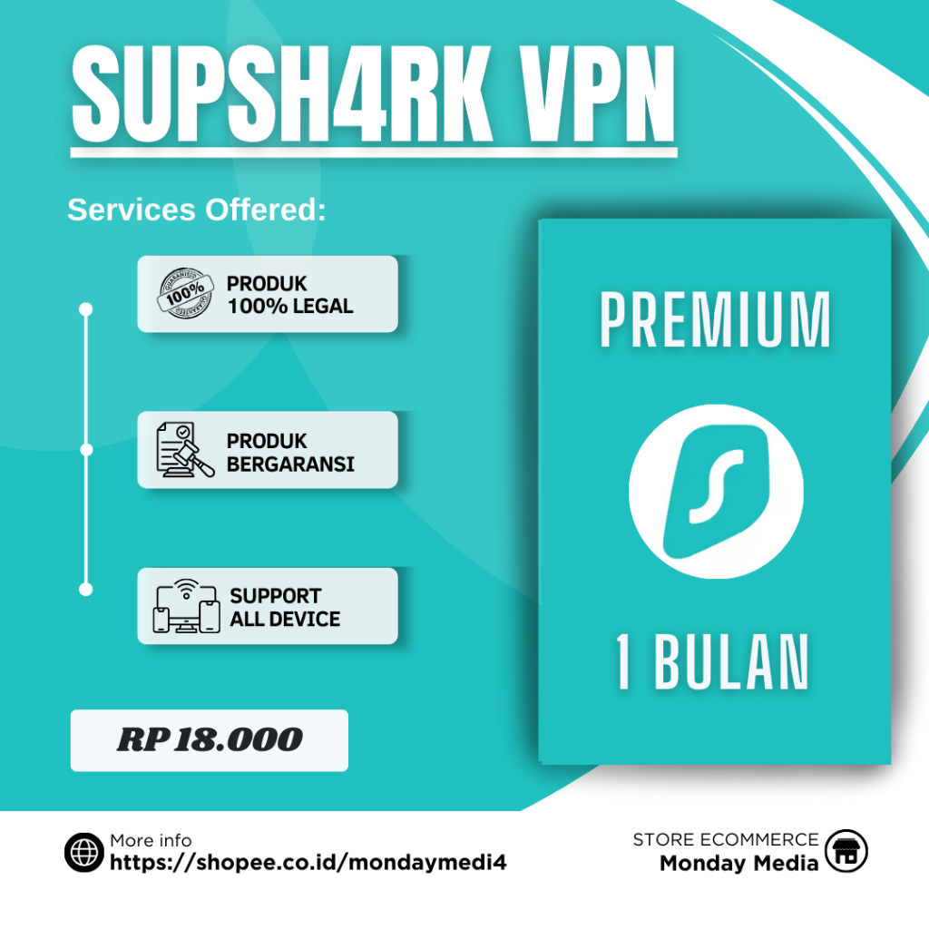 SURFSHARK VPN  PREMIUM 2 BULAN  FULL GARANSI TINGGAL PAKAI