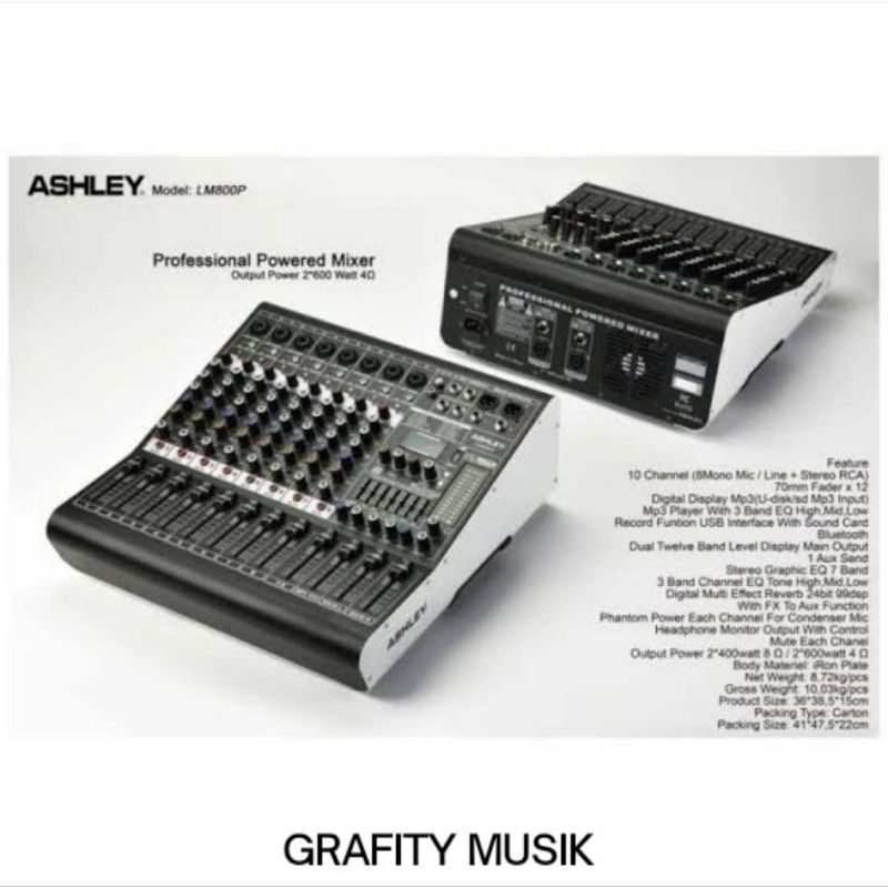 Power Mixer Ashley LM800P LM 800 500 watt 8 Channel REVERB
