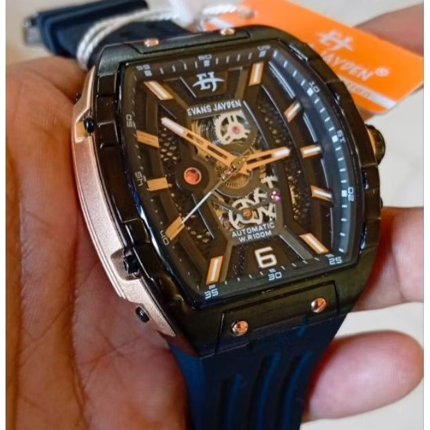 JAM LOKAL BRAND INDONESIA. EVANS JAYDEN AUTOMATIC. STAINLESS SHAPPIRE GLASS