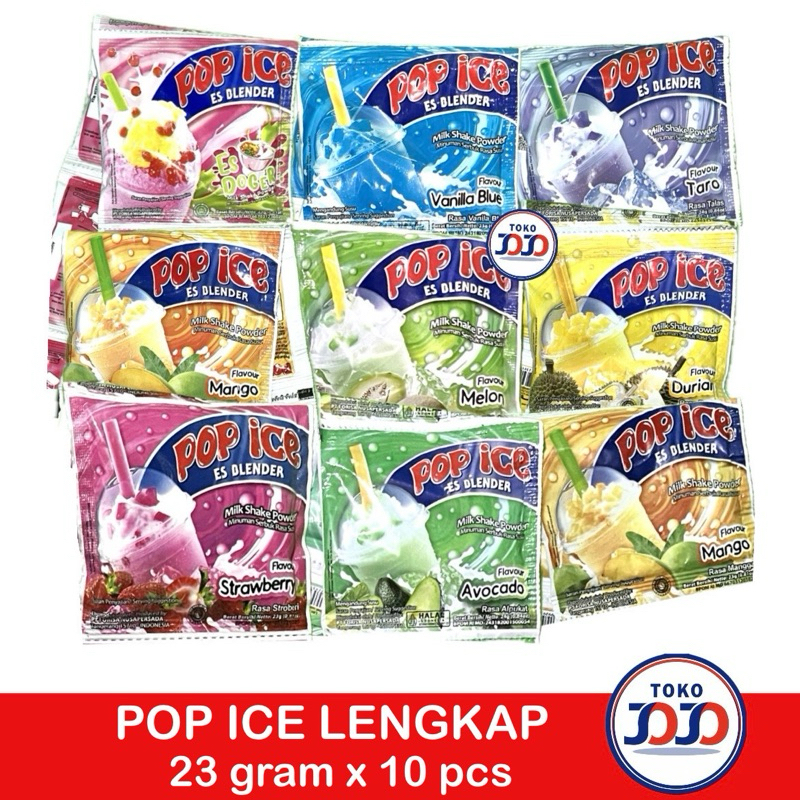Pop Ice Es Blender Minuman Milk Shake Powder 23 gram x 10 Sachet - Rasa Mangga, Alpukat, Strawberry,