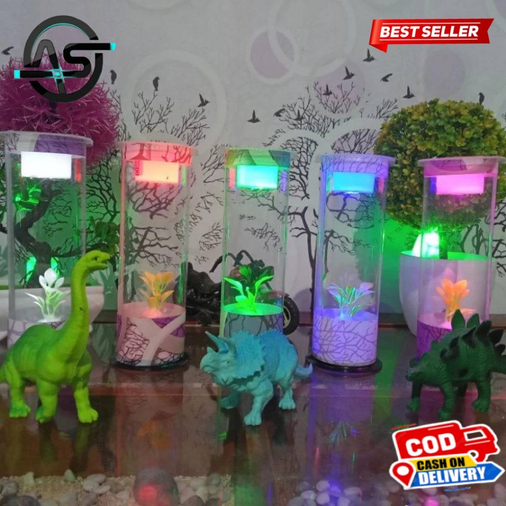 Aquarium mika Diameter 5cm Akuarium Mini Tabung Bulat Ikan Cupang Hias Full Hiasan Dan Lampu Murah